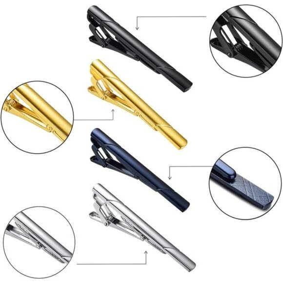 Mens Tie Clip Set 7 Pack Tie Bar Pinch Clips Formal Business Necktie Accessory - Picture 7 of 8